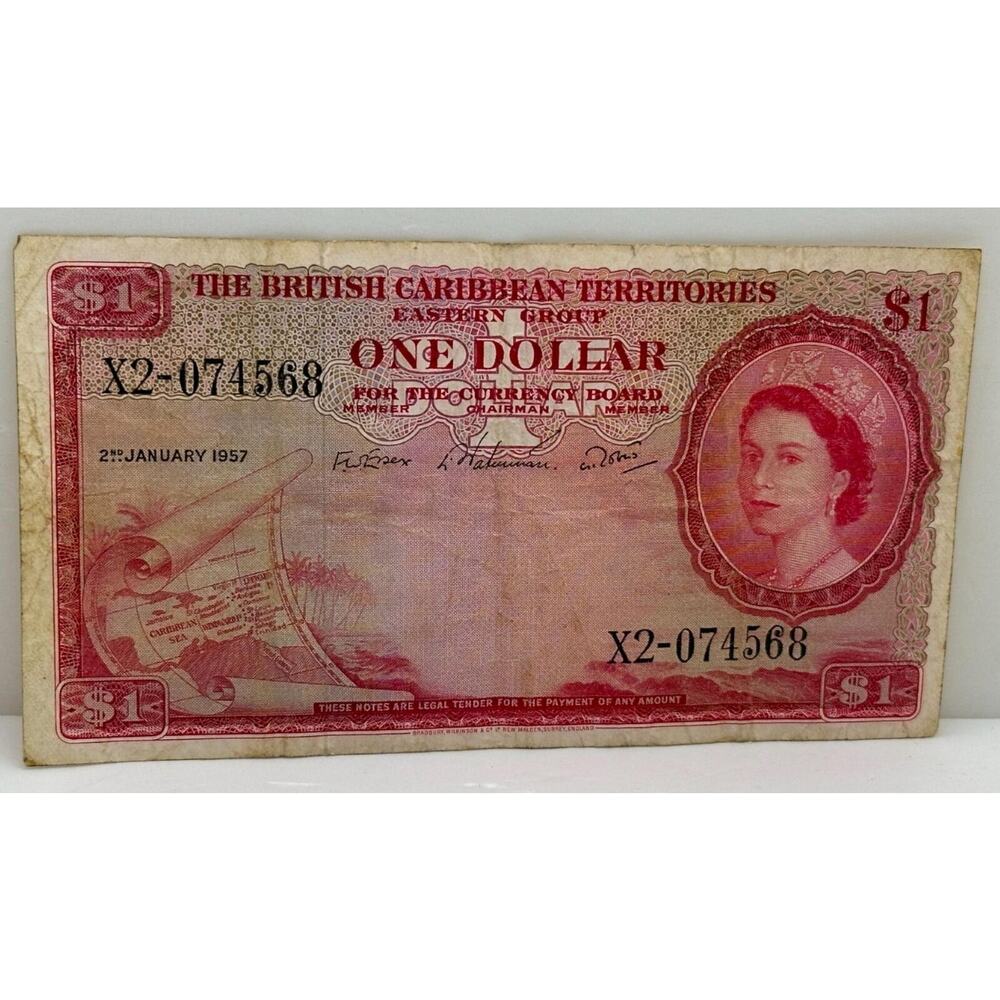 British Caribbean Territories $1 Dollar Banknote 1957-01-02 KM:7b Circulated
